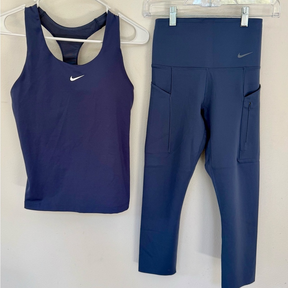 Nike Women’s Running Workout Set- 7/8 Leggings & Sports Bra Tank Diffised Blue